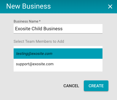 Create new child business modal